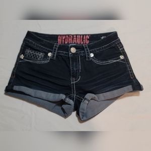 Hydraulic cuffed jean shorts